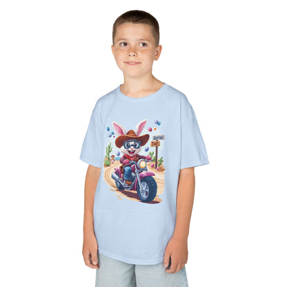 Biker Bunny Kids Tee - Fun Easter Shirt for Boys & Girls, Cute Spring Outfit with Motorcycle Rabbit Heavy Cotton Toddler T-Shirt Bunny Rider