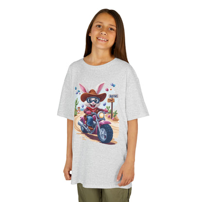 Biker Bunny Kids Tee - Fun Easter Shirt for Boys & Girls, Cute Spring Outfit with Motorcycle Rabbit Heavy Cotton Toddler T-Shirt Bunny Rider