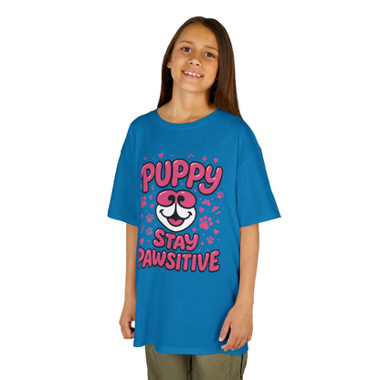 Puppy Stay Pawsitive Youth T-Shirt - Cute Positive Dog Shirt for Teens - Fun Puppy Paw Graphic Kids Tee, Kids Gift, Pet Lover Shirt