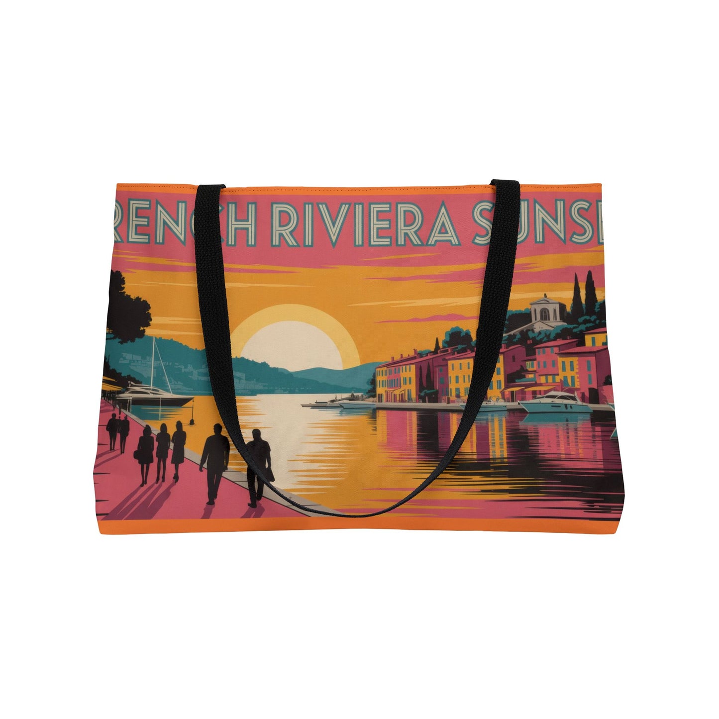 Vintage Coastal Weekender Tote Bag, Beach Bag, Travel Tote, Summer Vacation, Sunset Design, Gift for Her