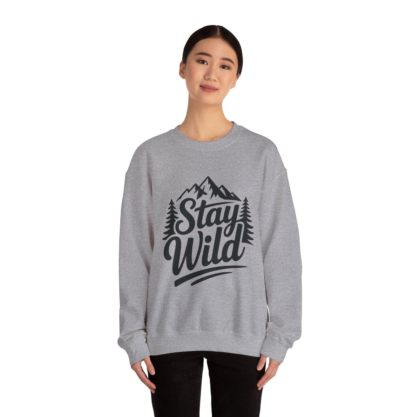 Stay Wild Unisex Crewneck Sweatshirt, Cozy Casual Wear for Adventurers, for Nature Lovers, Mountain Nature Unisex Crewneck Sweatshirt