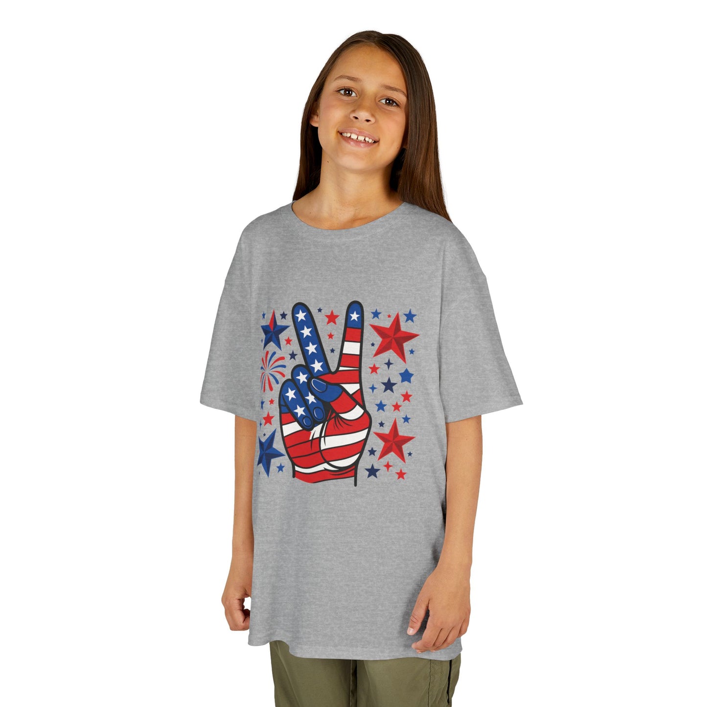 Kids Peace Sign Tee, Patriotic Children's T-Shirt, Americana Style Tee, July 4th Outfit, Independence Day Gift, Star-Spangled Shirt
