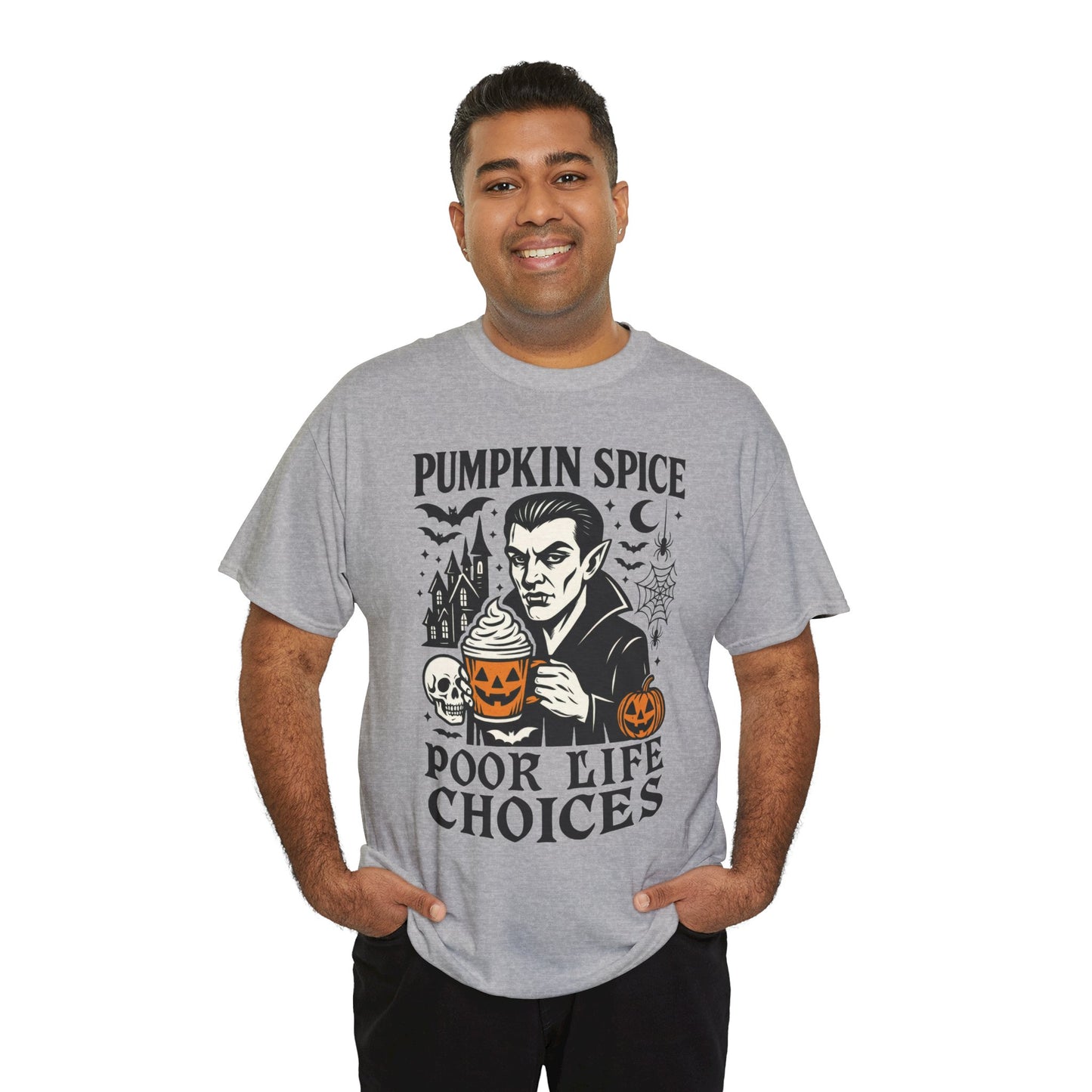 Pumpkin Spice Poor Life Choices Men's T-Shirt, Funny Vampire Coffee Halloween Graphic Tee