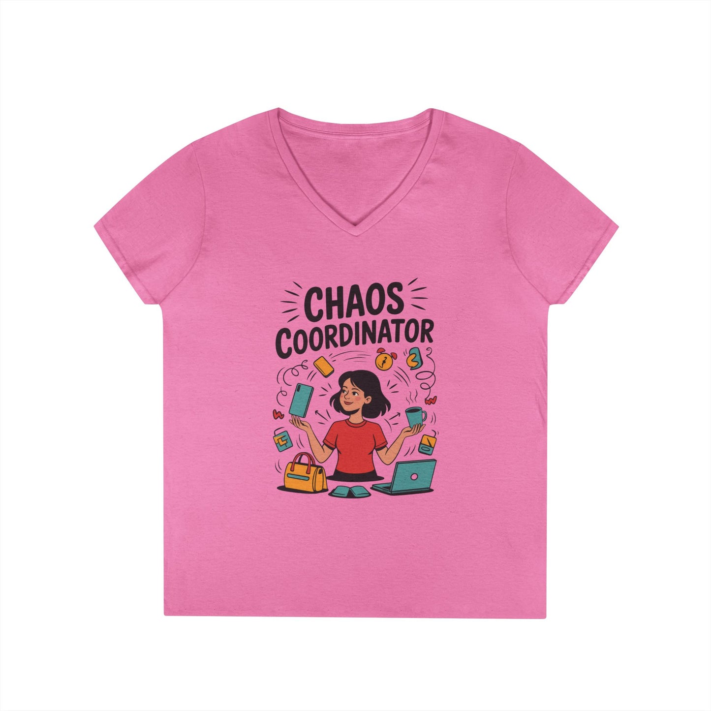 Chaos Coordinator Ladies' V-Neck T-Shirt, Funny Mom Shirt, Multitasking Mom Gift, Busy Mom Life Tee, Cute Mother's Day Gift for Mom