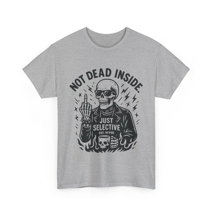 Mens Dark Humor Graphic Shirt, Not Dead Inside, Funny Graphic Shirt for Casual Wear, Gifts for Him, Halloween, Occasions, Funny Skeleton Tee