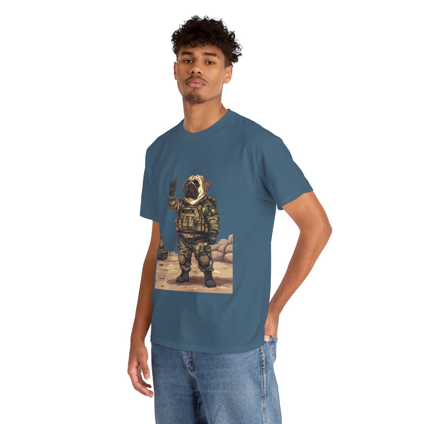 Cute Army Bulldog Tee, Funny Dog Army Pug Men's Heavy Cotton Tee, Pet Lovers Gift, Military Humor Clothing, Dog Dad T-Shirt