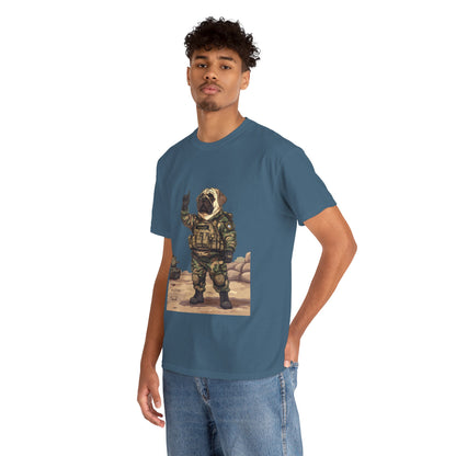 Cute Army Bulldog Tee, Funny Dog Army Pug Men's Heavy Cotton Tee, Pet Lovers Gift, Military Humor Clothing, Dog Dad T-Shirt