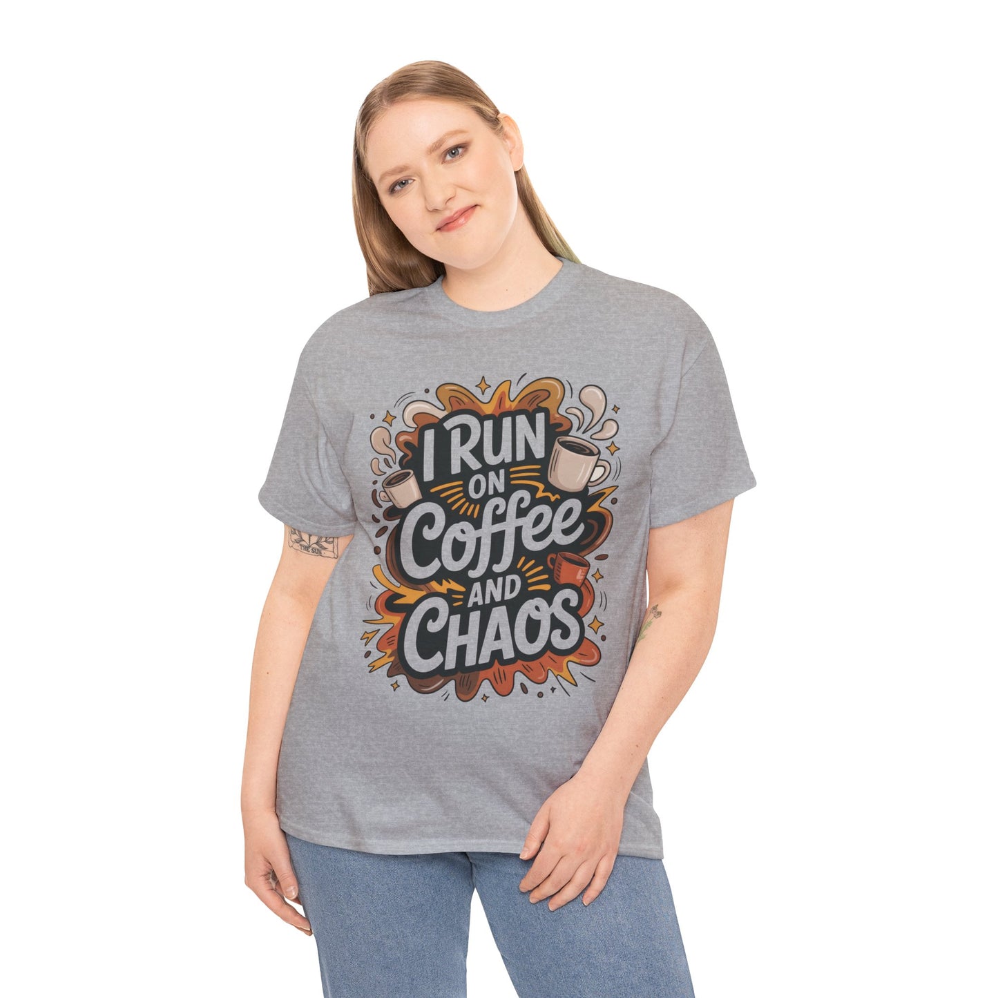 Run on Coffee and Chaos Tee, Unisex Cotton T-Shirt, Coffee Lover Gift, Casual Wear, Perfect for Relaxing Days
