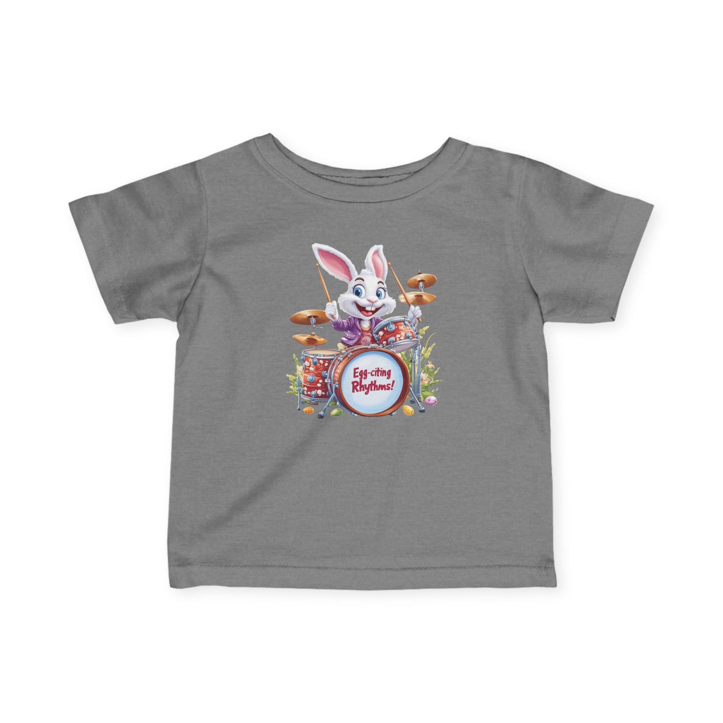 Baby Easter Bunny Drummer Tee - Cute Infant Music Shirt for 6-24 Months, Fun Spring Gift for Babies, Adorable Bunny Playing Drums