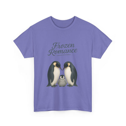 Womens Heavy Cotton Tee, Womens Frozen Romance Penguin T-Shirt, Cute Animal Graphic Tee, Love Birds Shirt Gift
