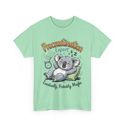 Procrastination Expert Cotton Tee, Funny T-Shirt, Cute Koala Design, Gift for Students, Relaxed Fit Shirt, Gift for Animal Lovers