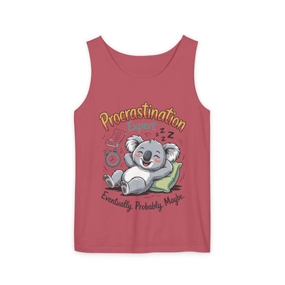 Procrastination Expert Womens Tank Top, Funny Gift for Lazy Days, Relaxed Fit Tee, Casual Summer Wear, Koala Graphic Top, Motivational Apparel