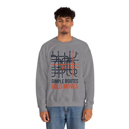 Men's Heavy Blend™ Crewneck Sweatshirt, Simple Routes Bold Moves Sweatshirt, Minimalist Metro Map Graphic Pullover