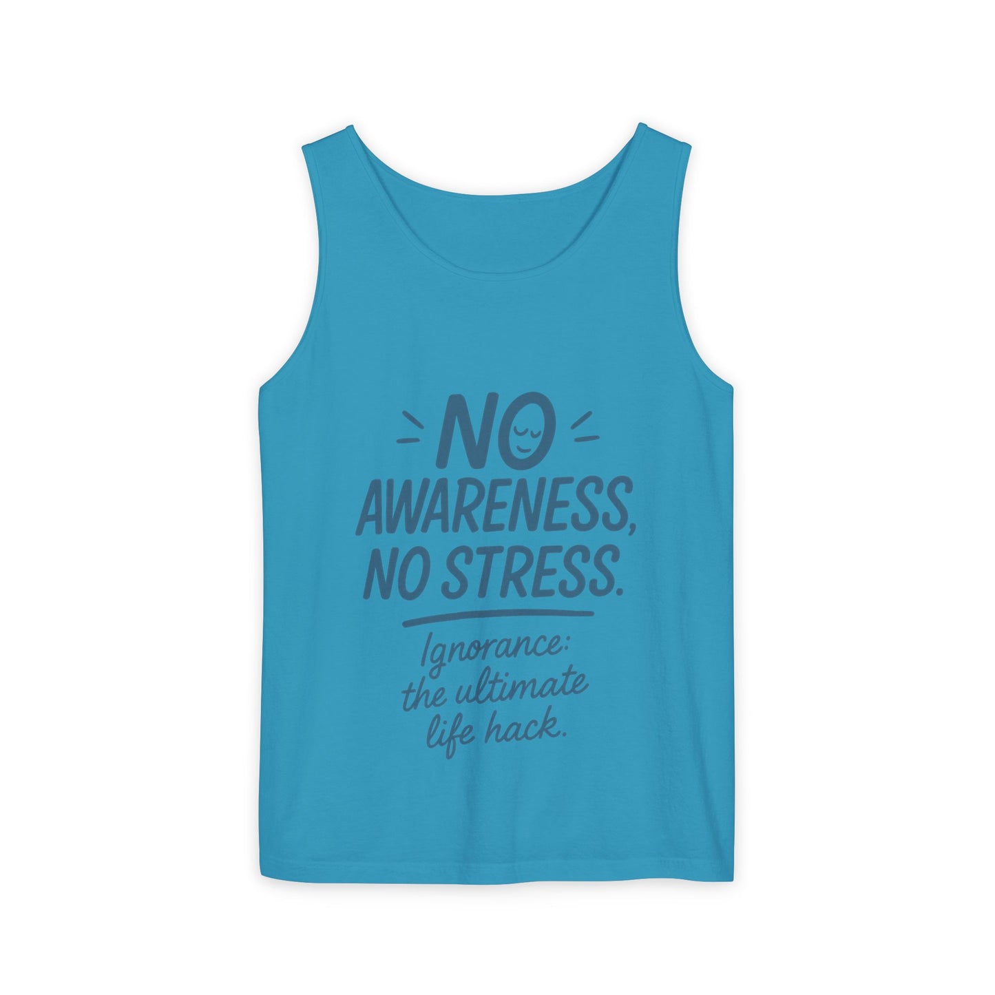 Womens No Awareness Racerback Tank Top, Funny No Stress Quote, Ignorance Life Hack, Workout Sleeveless Shirt, Motivational Shirt, Yoga