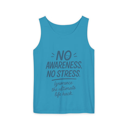 Womens No Awareness Racerback Tank Top, Funny No Stress Quote, Ignorance Life Hack, Workout Sleeveless Shirt, Motivational Shirt, Yoga