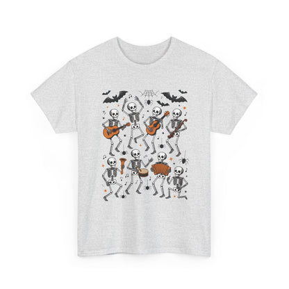 Dancing Skeleton Band Halloween T-Shirt for Men, Funny Spooky Music Tee, Rock and Roll Skeleton Shirt, Cool Halloween Party Outfit