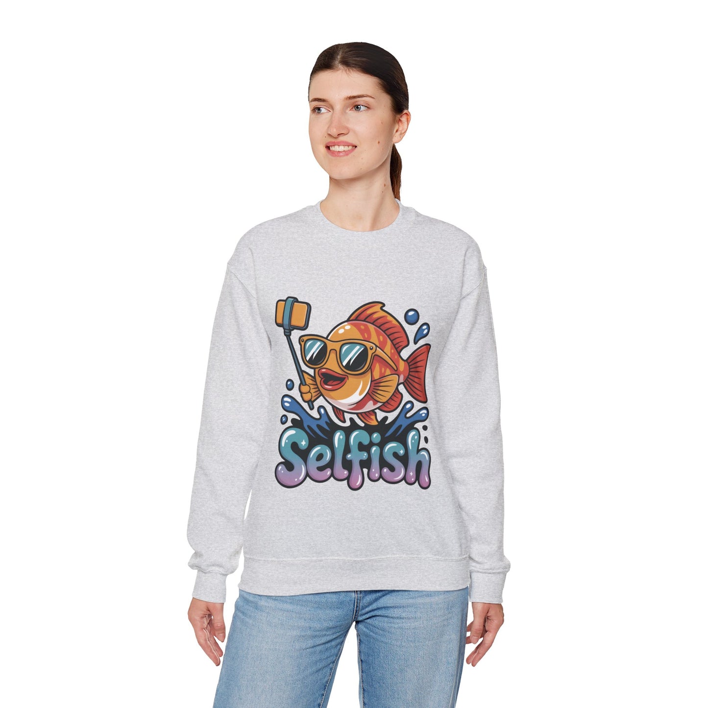 Selfish Womens Sweatshirt, Funny Selfie Pullover, Cute Ocean Pun Sweater, Playful Sea Life Gift, Fun Gift for Fish Lovers, Fishing Apparel
