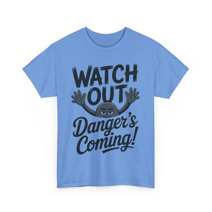 Funny "Watch Out" Cartoon Character T-Shirt, Sketch Style Unisex Heavy Cotton Tee, Minimalist Humorous Graphic Tee, Gift for Him/Her