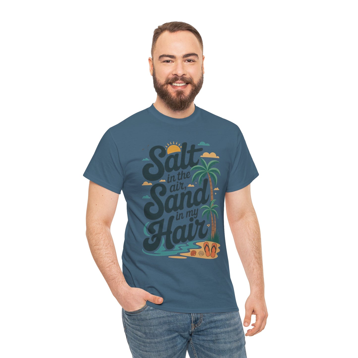 Salt in the Air Sand in My Hair Shirt, Beach Summer Vibes Graphic T-Shirt, Tropical Ocean Palm Design, Ocean-Themed Shirt, Gift Beach Lovers