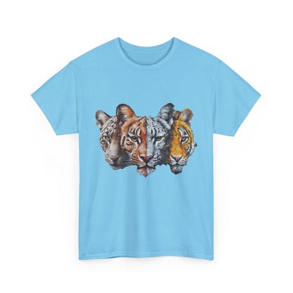 Wildlife Fusion Unisex Heavy Cotton Tee - Nature Lover's Apparel, Tiger Graphic Shirt, Animal Enthusiast Gift, Eco-Friendly Fashion