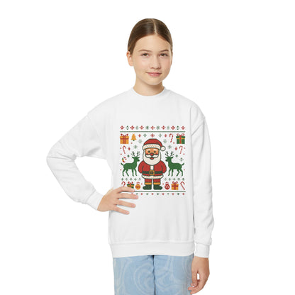 Kids Santa Christmas Shirt, Cute Knit Pattern Holiday  Sweatshirt, Youth Crewneck Sweatshirt