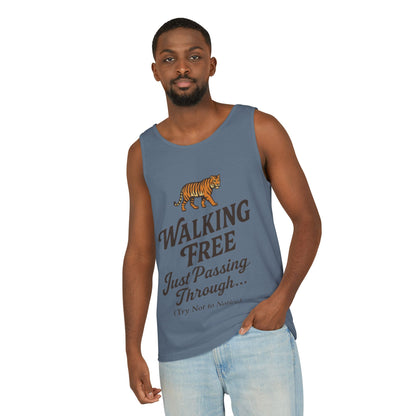 Walking Free Mens Tiger Tank Top, Funny Sleeveless Shirt - Wild Animal Summer Top, Mens Beachwear, Gift for Wild Life Lovers