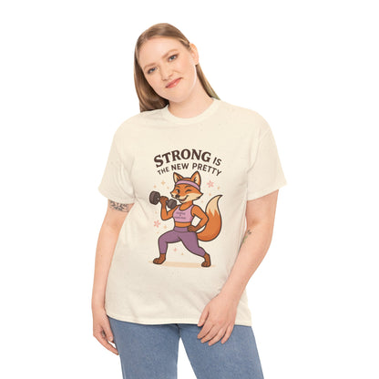 Strong is the New Pretty Tee, Inspirational T-Shirt, Fitness Apparel, Gift for Her, Motivational Top, Cute Fox Design, Womens Gym T-Shirt