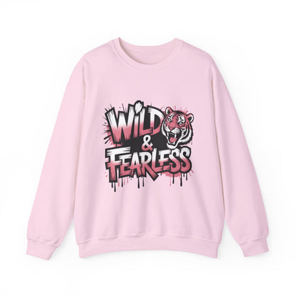 Women's Sweatshirt Wild & Fearless, Tiger Graffiti Graphic Pullover, Bold Urban Streetwear Top