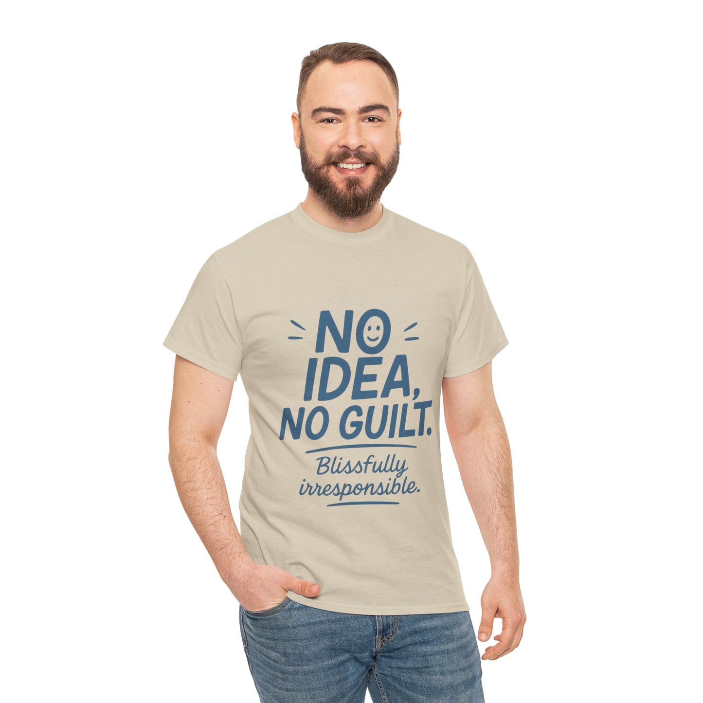 Funny No Idea Mens T-Shirt, No Guilt Blissfully Irresponsible Quote, Casual Relaxed Fit Tee, Humor Gift for Him, Humorous T-Shirt