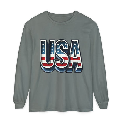 Patriotic Long Sleeve  Unisex  T-Shirt, USA Design, Unisex Tee for Independence Day, Memorial Day, Family Celebrations, Casual Wear