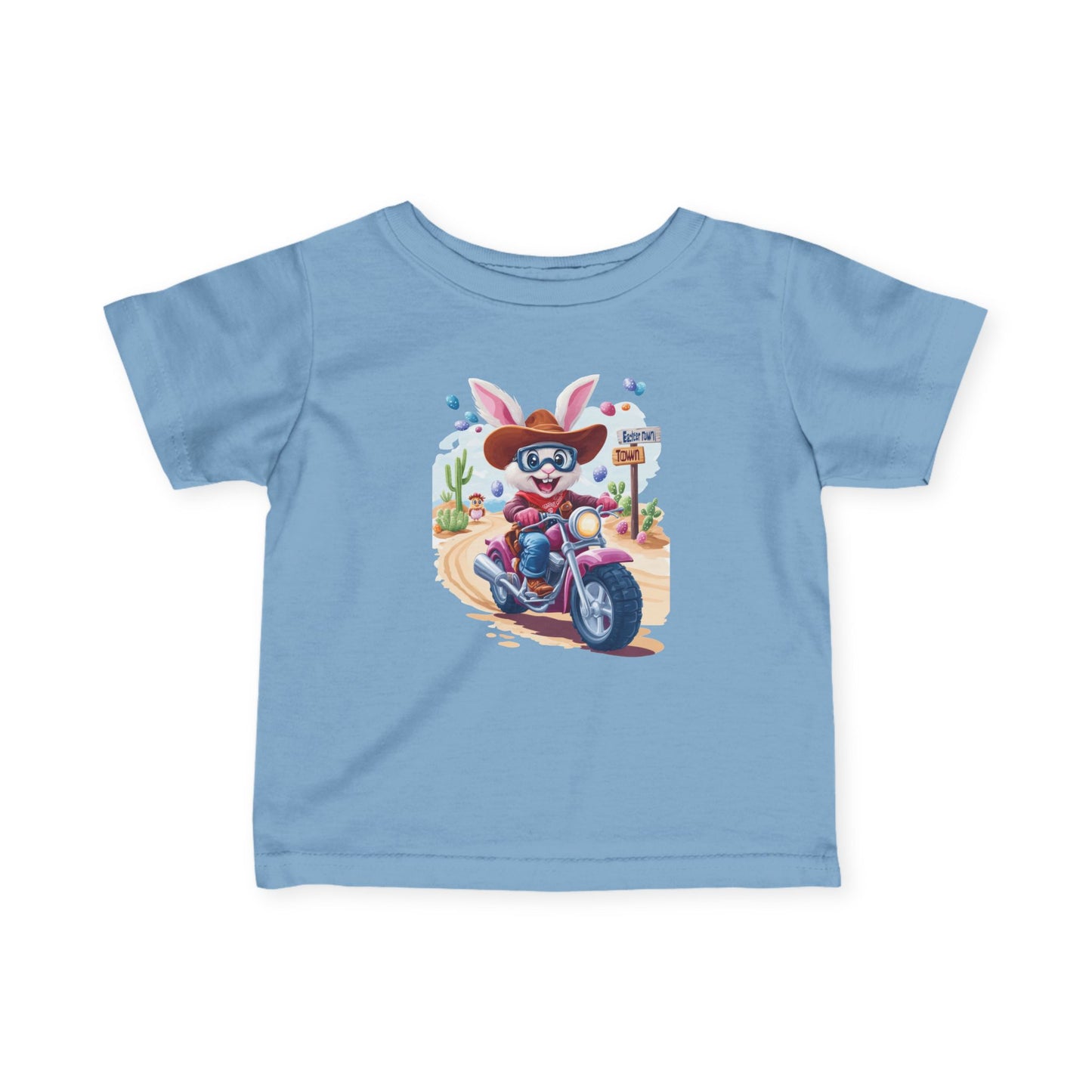 Biker Bunny Baby Tee - Cute Easter Rabbit on Motorcycle Shirt for Infants, Funny Spring Outfit, Gift for 6-24 Month Old Babies