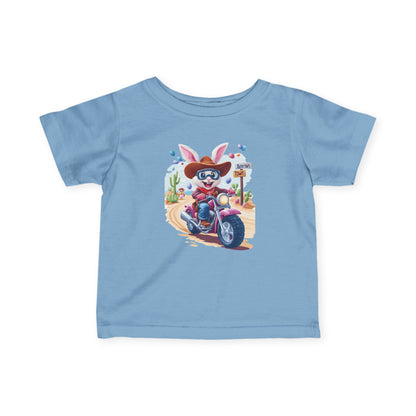 Biker Bunny Baby Tee - Cute Easter Rabbit on Motorcycle Shirt for Infants, Funny Spring Outfit, Gift for 6-24 Month Old Babies