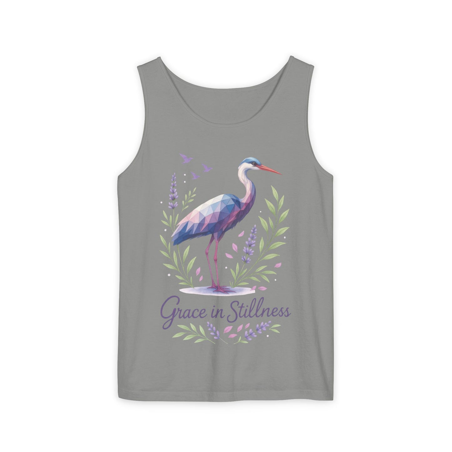 Polygonal Heron Graphic Tank, Womens Artistic Bird Summer Top, Geometric Crane, Bird Lovers Gift, Yoga Shirt, Fitness Apparel, Casual Wear