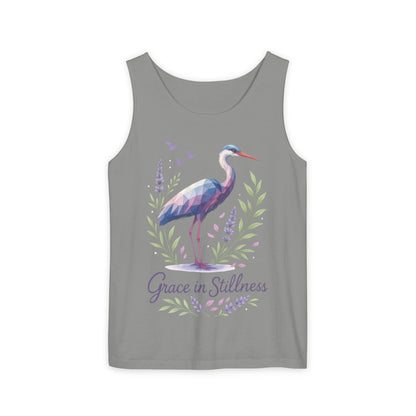 Polygonal Heron Graphic Tank, Womens Artistic Bird Summer Top, Geometric Crane, Bird Lovers Gift, Yoga Shirt, Fitness Apparel, Casual Wear