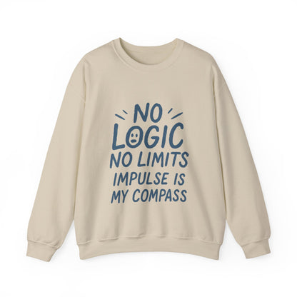 Mens  Motivational Crewneck Sweatshirt,No Logic No Limits Quote,  Casual Wear for Creatives, Cozy Relaxed Fit Pullover