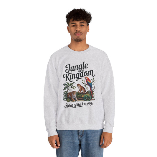 Jungle Kingdom Mens Sweatshirt, Cozy Jungle Crewneck, Nature Lover Gift, Wildlife Artwork, Eco-Conscious Apparel, Animal Enthusiast Clothing