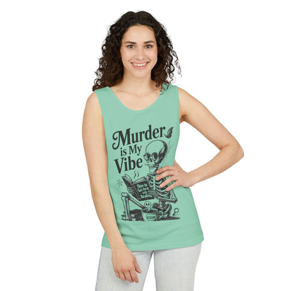 Murder Is My Vibe Tank Top, Womens Goth Tank, Halloween Clothing, Skeleton Graphic Tee, Cozy Casual Wear, Quirky Gift Idea