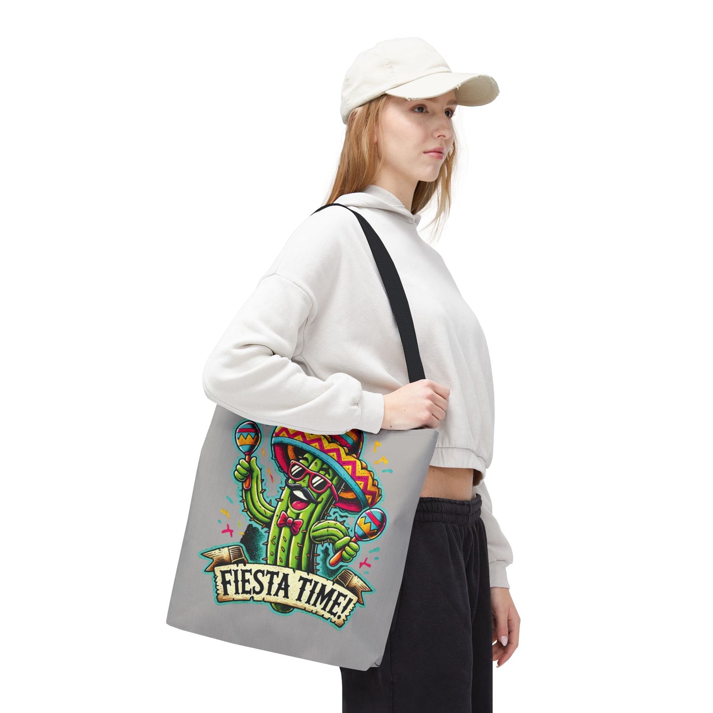 Fiesta Time Cactus Tote Bag, Funny Mexican Party Gift, Sombrero Maracas Print, Cinco de Mayo Bag, Summer Festival Tote, Beach Bag, Shopping