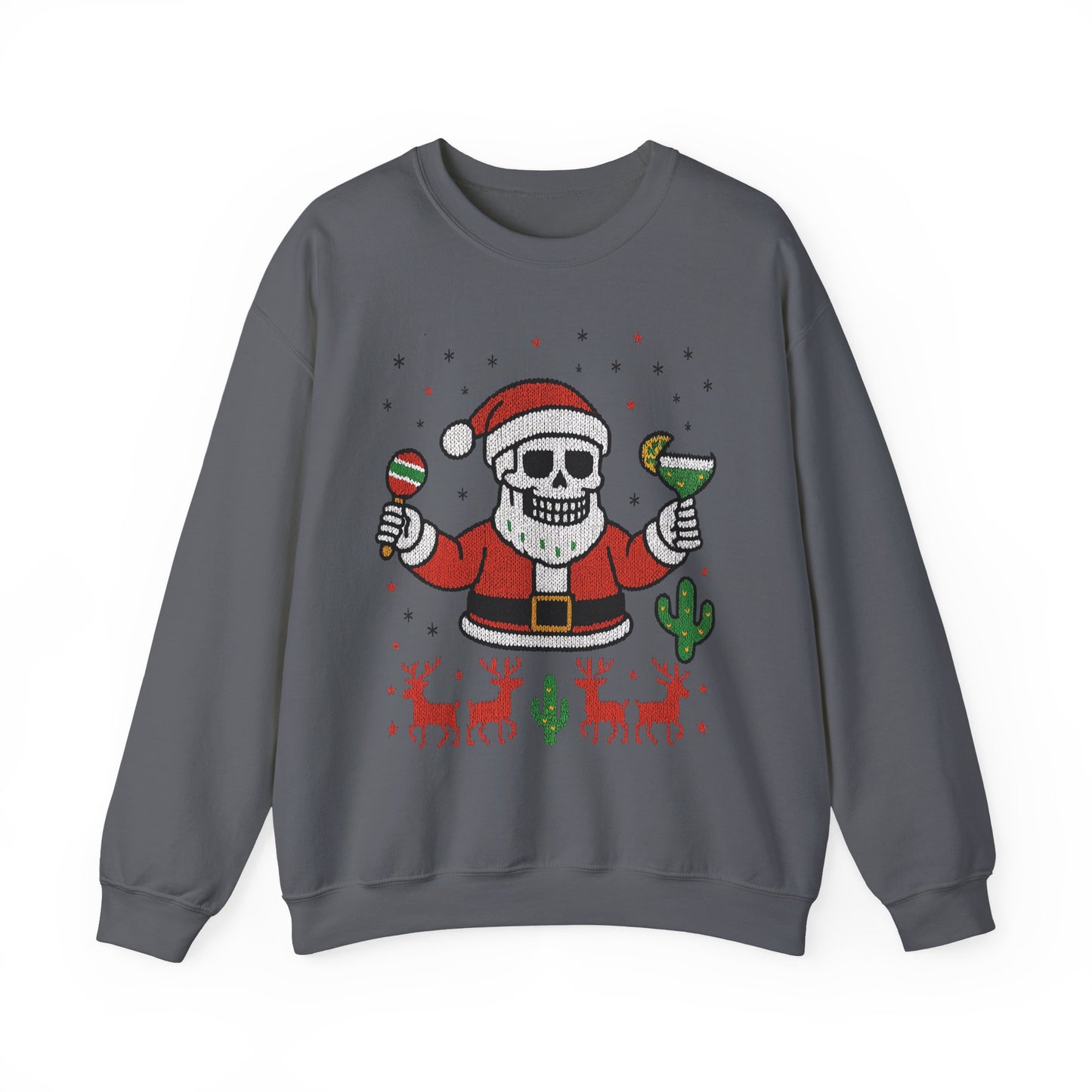 Skeleton Santa Ugly Christmas Sweatshirt for Men, Funny Margarita Holiday Jumper