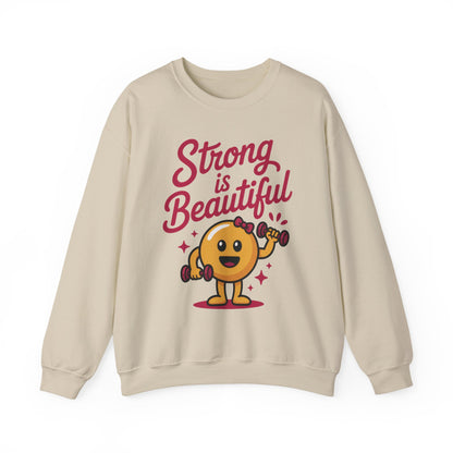 Strong is Beautiful Womens Crewneck Sweatshirt, Cute Fitness Graphic Pullover, Gym and Workout Motivation Sweater, Gift for Fitness Lovers