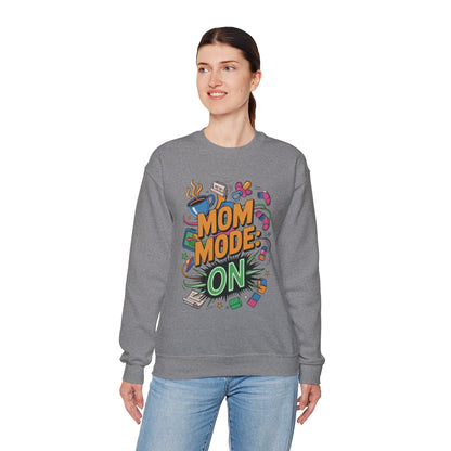 Mom Mode On Crewneck Sweatshirt, Gift for Mom, Mother's Day Humor T-Shirt, Cute Mama Life Graphic Tee, Mother's Day Gift
