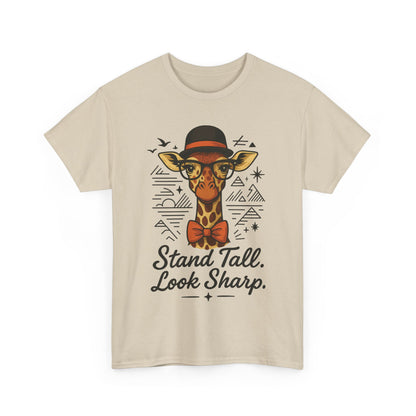 Hipster Giraffe T-Shirt with Hat and Glasses, Whimsical Giraffe Tee, Fun Gift, Cute Graphic Shirt, Unisex Heavy Cotton Tee