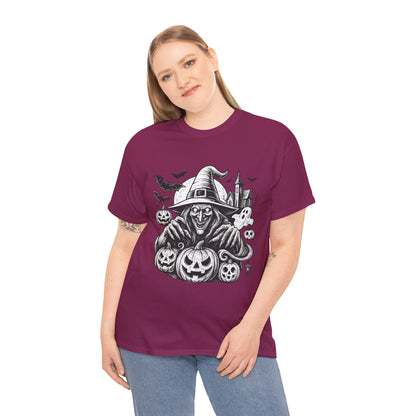 Scary Witch Halloween Shirt Women, Gothic Pumpkin Ghost Tee, Spooky Horror Tee with Bats