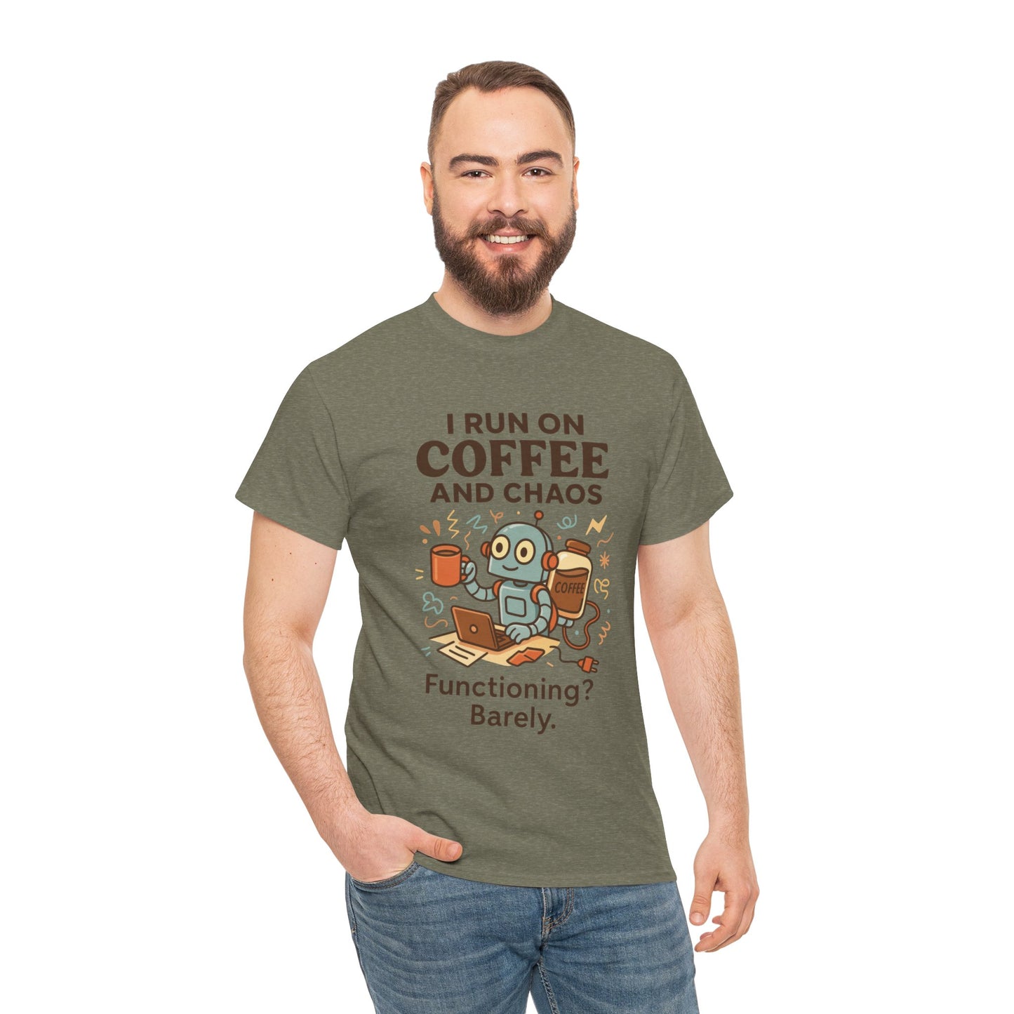 I Run on Coffee and Chaos Unisex Heavy Cotton Tee, Funny Coffee Lover Shirt, Gift for Him/Her, Work from Home Humor Tee, Relaxed Fit [...]