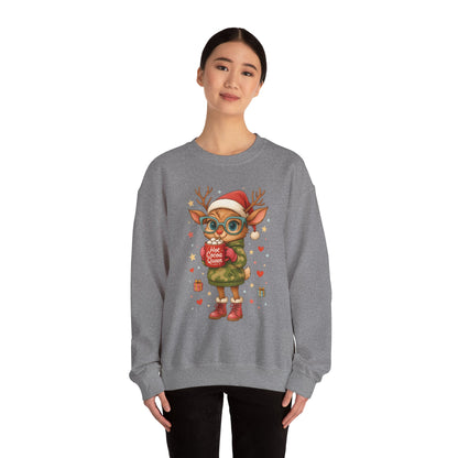 Hot Cocoa Queen Christmas Sweatshirt, Cute Cozy Holiday Reindeer Pullover