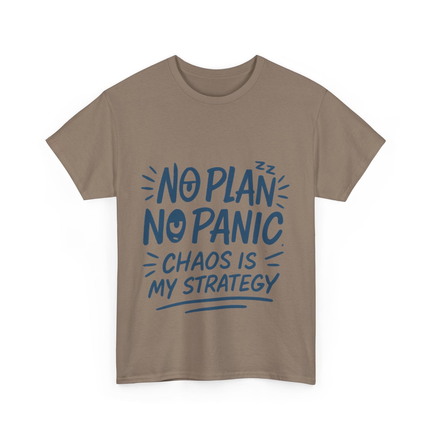 Funny Chaos Quote Mens T-Shirt, No Plan No Panic Humor Shirt, Casual Graphic Tee Gift for Him, Relaxed Fit