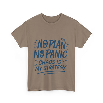 Funny Chaos Quote Mens T-Shirt, No Plan No Panic Humor Shirt, Casual Graphic Tee Gift for Him, Relaxed Fit