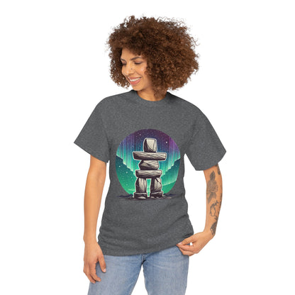 Aurora Stone Inukshuk Tee, Northern Lights Inukshuk T-Shirt,  Arctic Stone Stack Aurora Graphic Tee, Canada Inuit Symbol Shirt