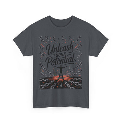 Inspiring Men's Heavy Cotton Tee, "Unleash Your Potential" Motivation Shirt, Gift for Graduates, Personal Growth Apparel, Casual Wear