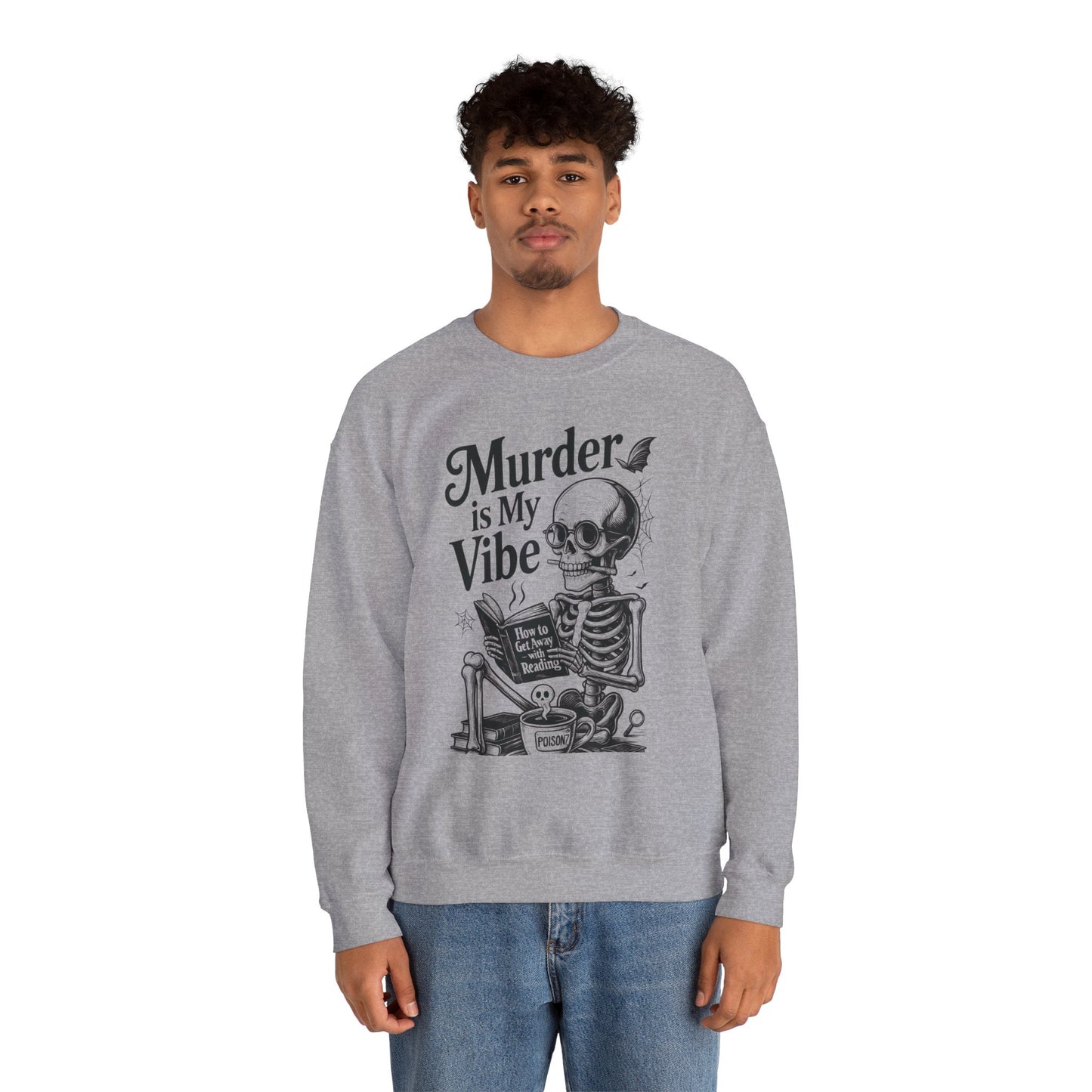 Murder is My Vibe Crewneck Sweatshirt, Cozy Gift for Halloween, Unique Sweatshirt, Skull Graphic, Fall Fashion, Unisex Pullover